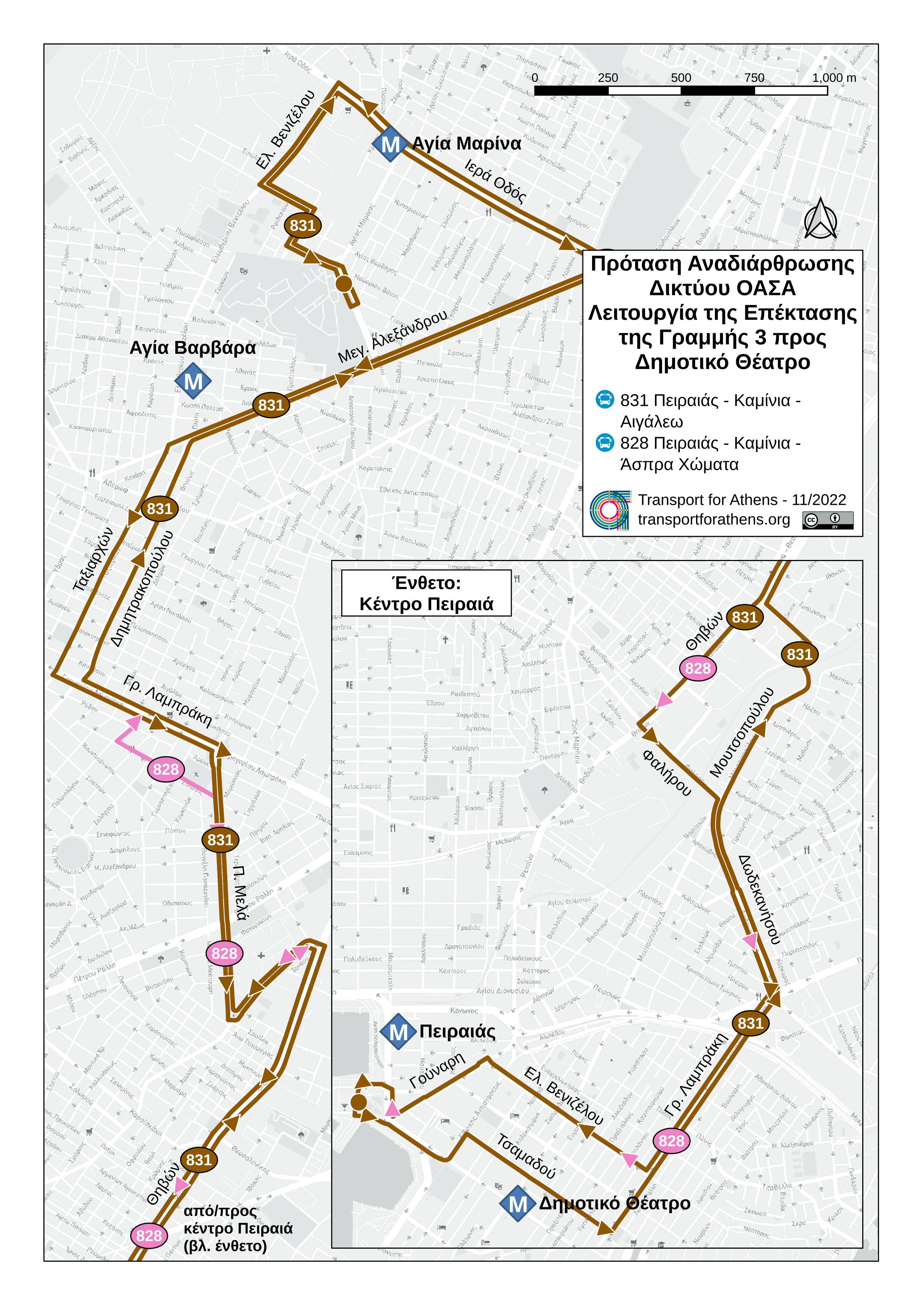 Χάρτης προτεινόμενων γραμμών 831, 828 Χάρτης προτεινόμενων γραμμών 831, 828